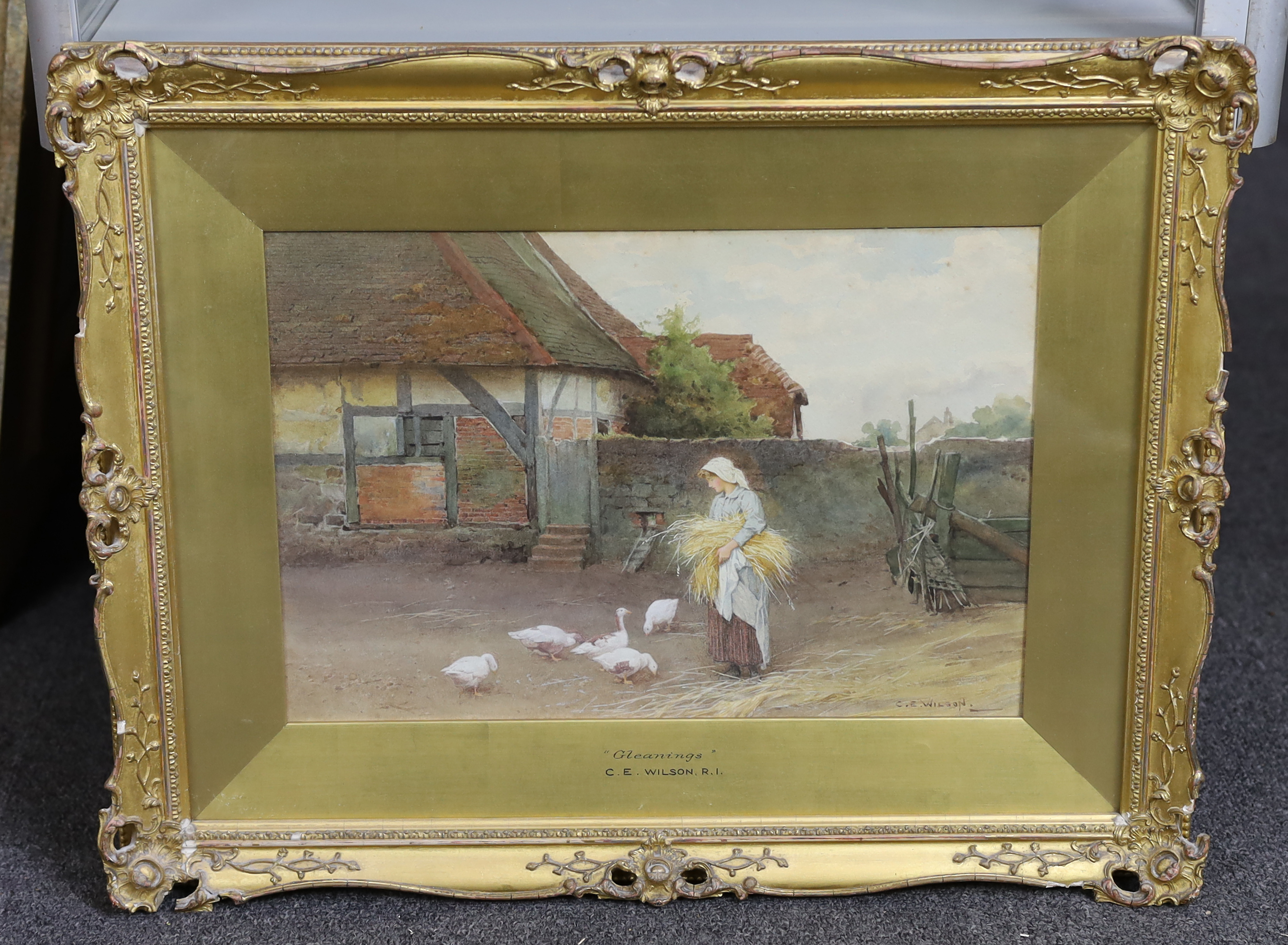 Charles Edward Wilson (English, 1854-1941), 'Gleanings' and 'The Orphans', watercolours, a near pair, 25 x 37cm and 26 x 37cm